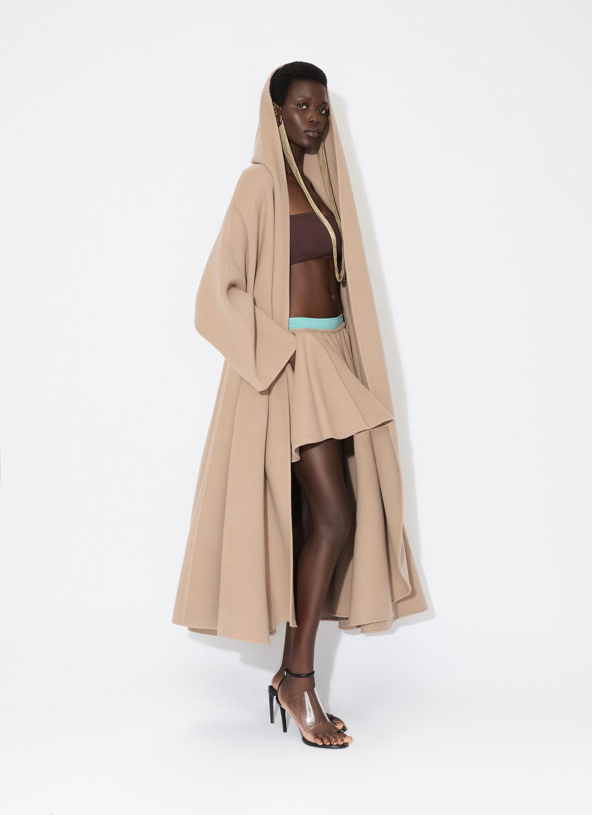 CASHMERE-BLEND SKATER SKIRT ALAÏA CAMEL CASHMERE-BLEND SKATER SKIRT